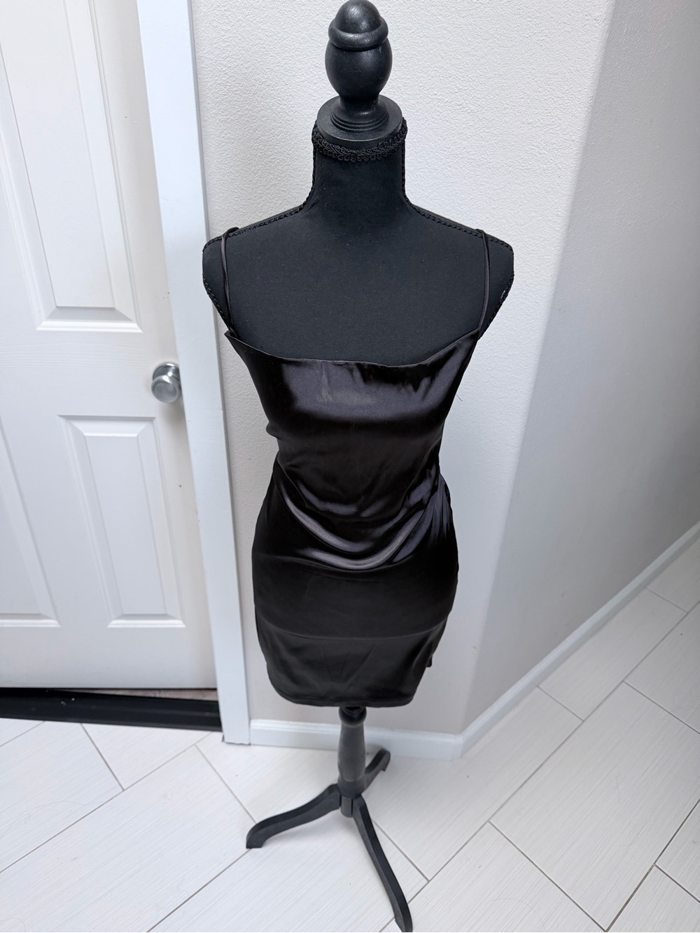 Fashion Nova Black Satin Slip Mini Dress